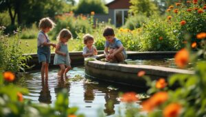 Inspirations de décors de jardin familial autour d’un bassin potager
