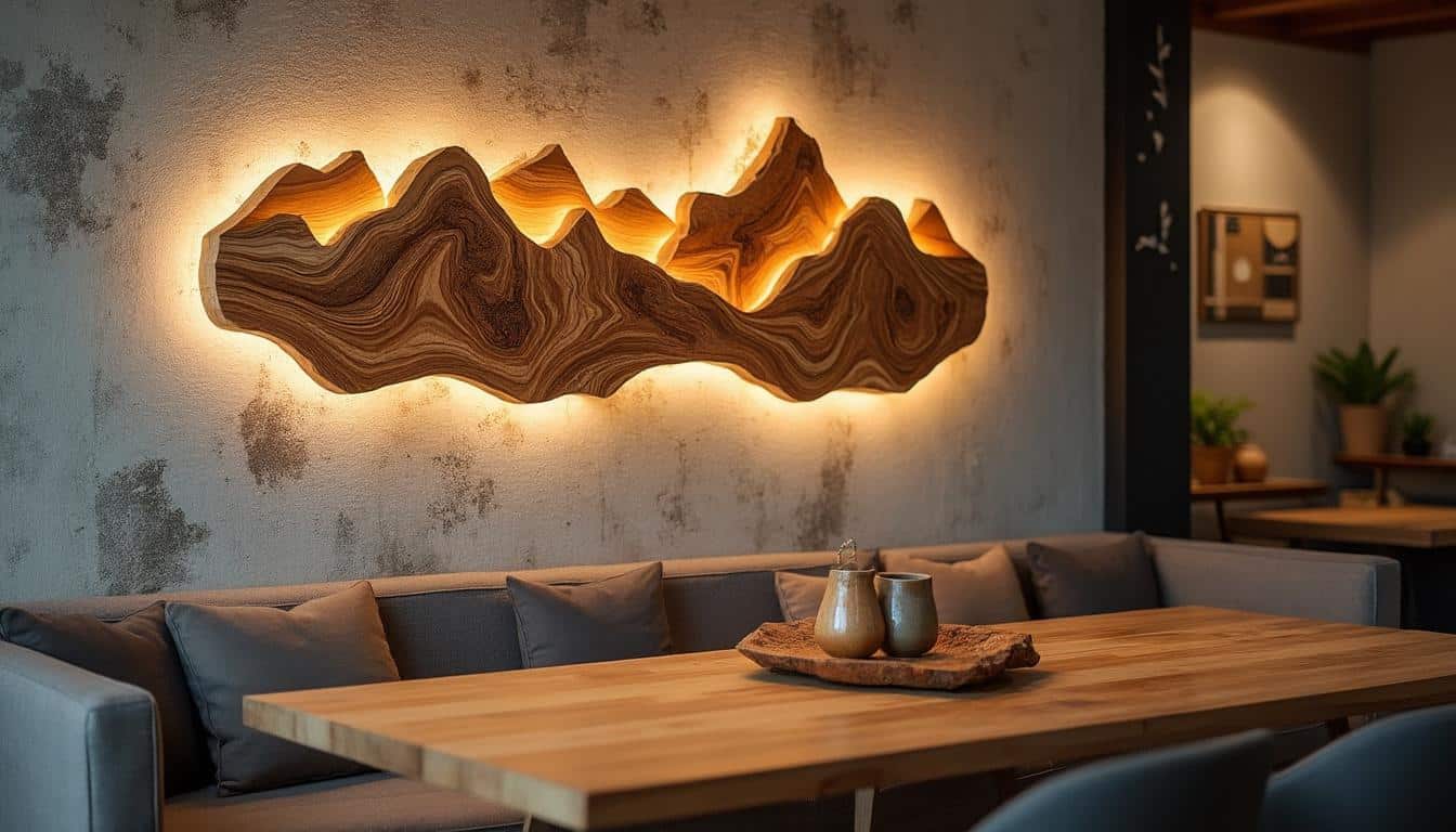 Applique murale de montagne en bois : charme et lumière chaleureuse